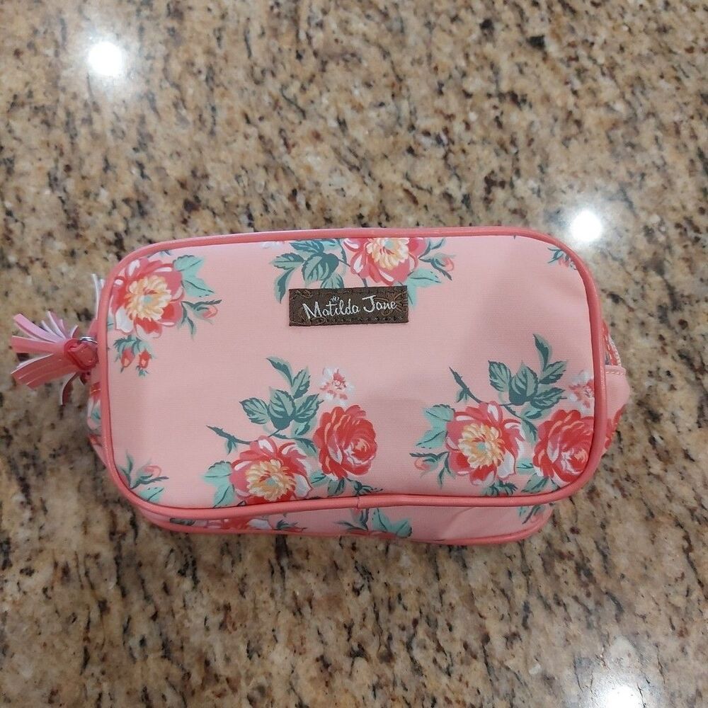 Matilda Jane Small Pink Floral Double Zip Travel Cosmetic Purse Pouch Bag
